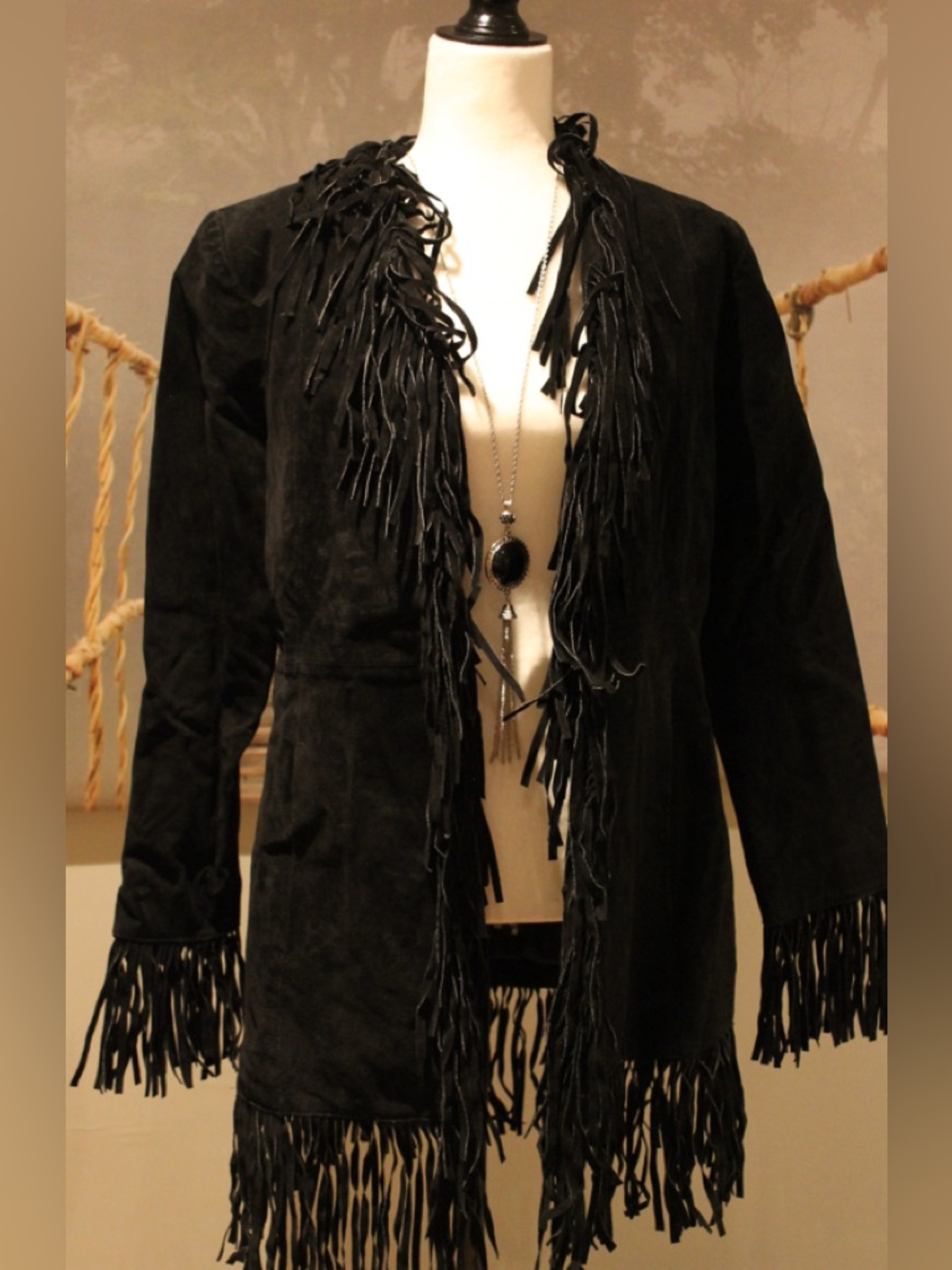 Black Fringe Suede Jacket